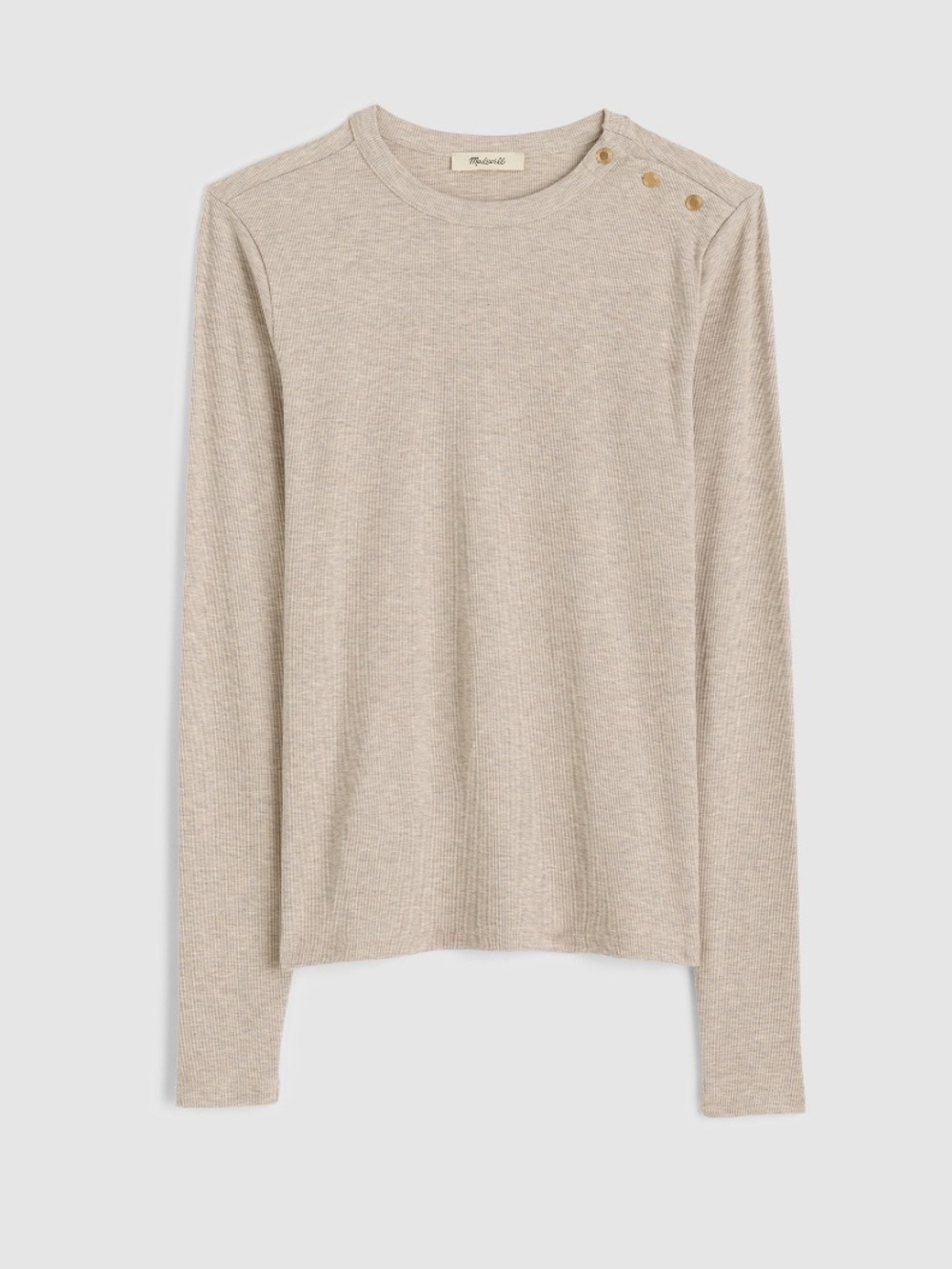 NWT Madewell Ribbed Button Crewneck Tee Heather Coastal Dune Size Medium - Picture 3 of 7